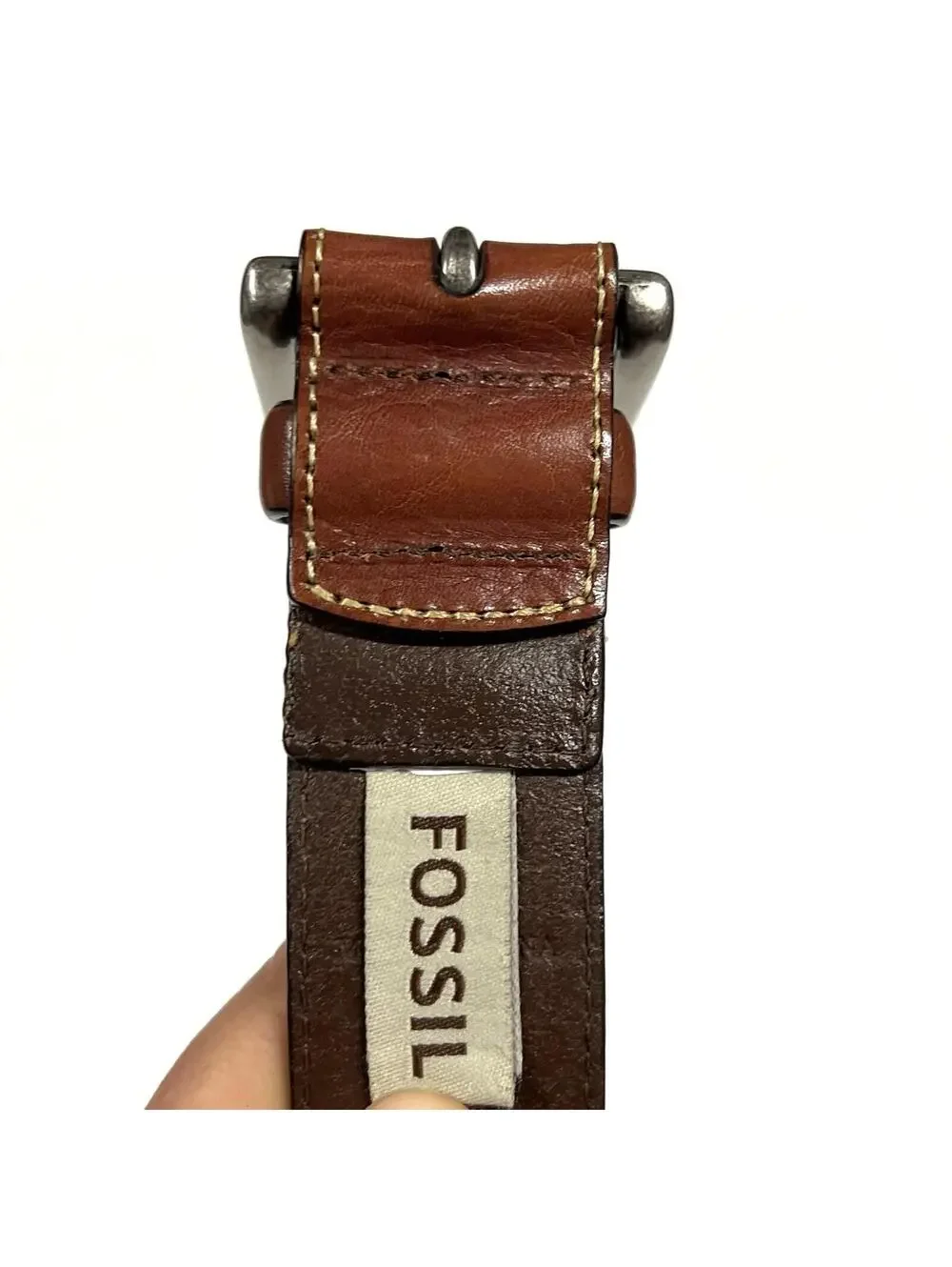 Fossil Original Genuine Leather Belt MB3507201 Brown Men’s Sz 44 Silver Buckle
